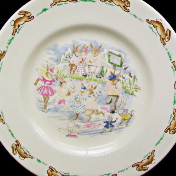 Royal Doulton & Co 6.5" BUNNYKINS Child Plate Dish 1954 Registry Nos. Rabbits - Picture 4 of 6